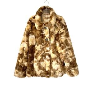 Daytrip Boho Tan Brown Cream Faux Fur Jacket Coat size medium NWOTS